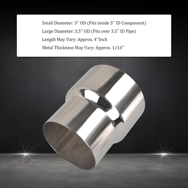 SSN Exhaust Pipe Reducer Component Adapter 3 Inch OD to 3.5 Inch OD Polished 304 Stainless Steel Universal OD 3" to OD 3.5" Exhaust Pipe Reducer Adapter 4 Inch Length-Pair 2 Pcs - Image 3